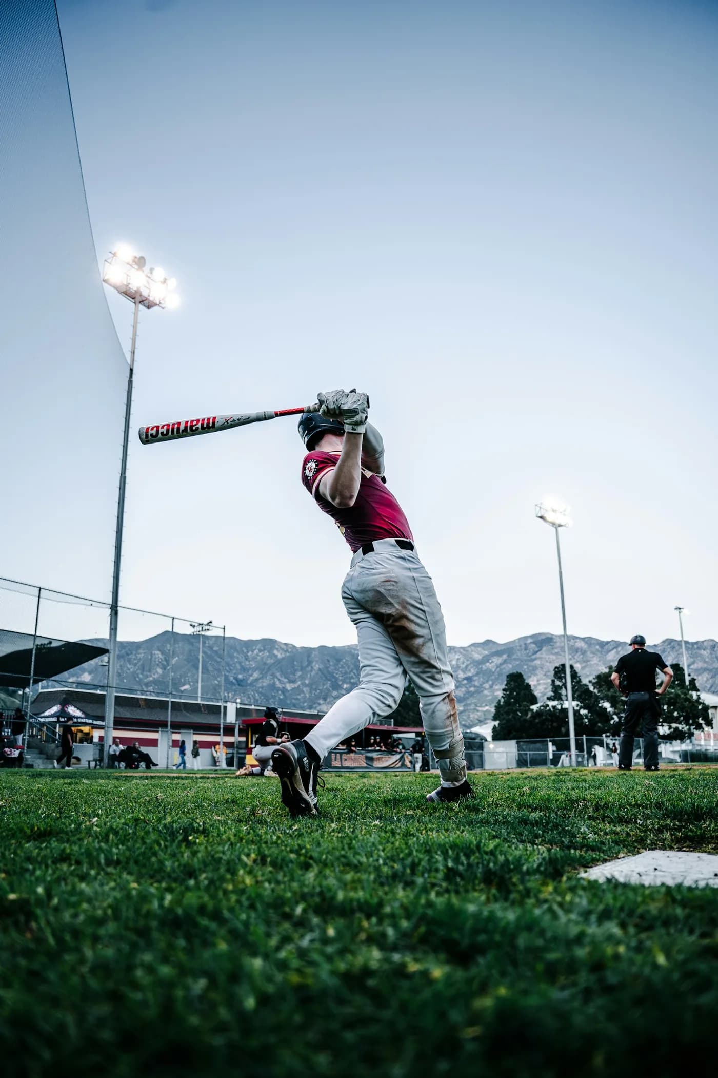 Swing sample frame: mid-swing, through the zone, from behind